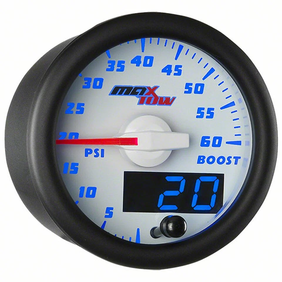 MaxTow 60 PSI Boost Gauges; White and Blue (Universal; Some Adaptation May Be Required)