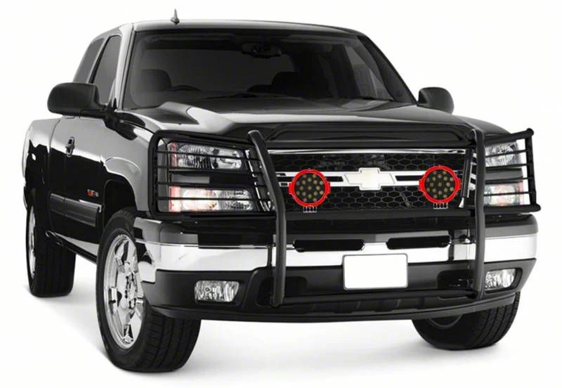 Grille Guard with 7-Inch Round LED Lights; Black (15-19 Silverado 2500 HD)