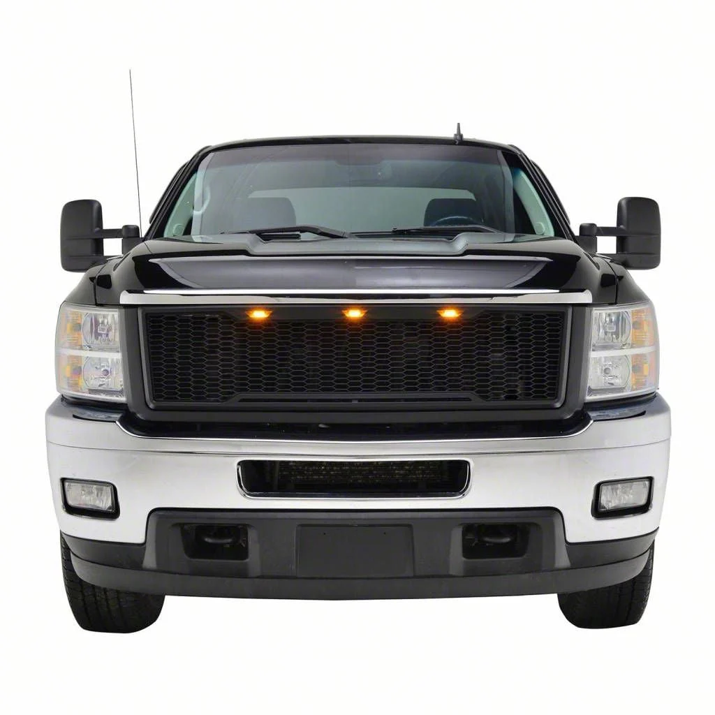 Impulse Upper Replacement Grille with Amber LED Lights; Matte Black (11-14 Silverado 2500 HD)