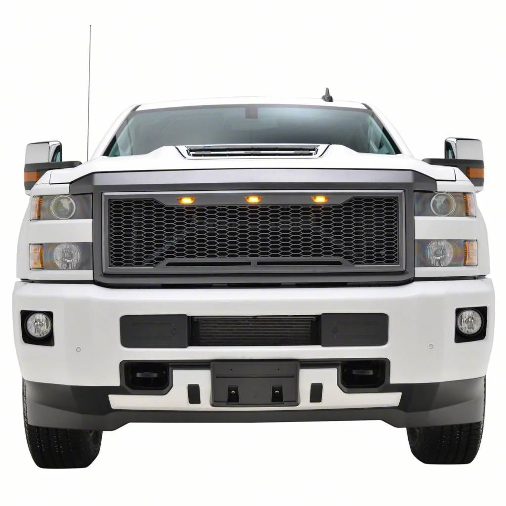 Impulse Upper Replacement Grille with Amber LED Lights; Matte Black (15-19 Silverado 2500 HD)