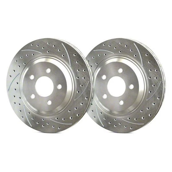SP Performance Double Drilled and Slotted 6-Lug Rotors with Silver ZRC Coating; Rear Pair (19-26 RAM 1500)