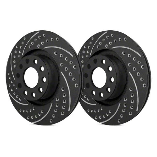 SP Performance Double Drilled and Slotted 6-Lug Rotors with Black ZRC Coating; Rear Pair (19-26 Ranger, Excluding Raptor)