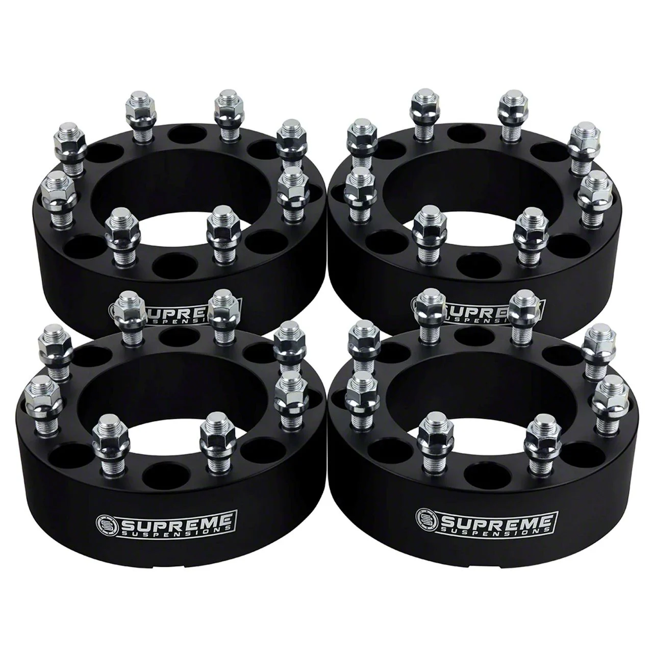 Supreme Suspensions 1.25-Inch PRO Billet 8 x 165.1mm to 8 x 180mm Wheel Adapters; Black; Set of Four (07-10 Silverado 2500 HD)