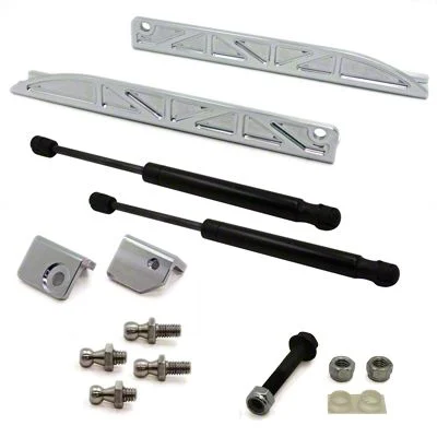 Billet Hood Strut Kit; Satin (05-14 Mustang)