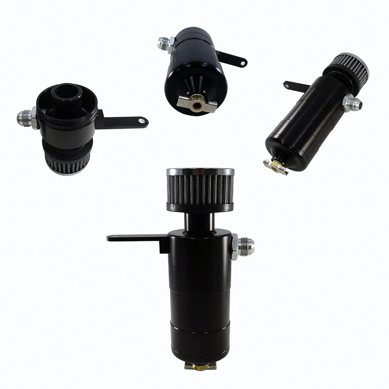 Billet Plug N Play Breather Tank; Black (15-23 Mustang GT)