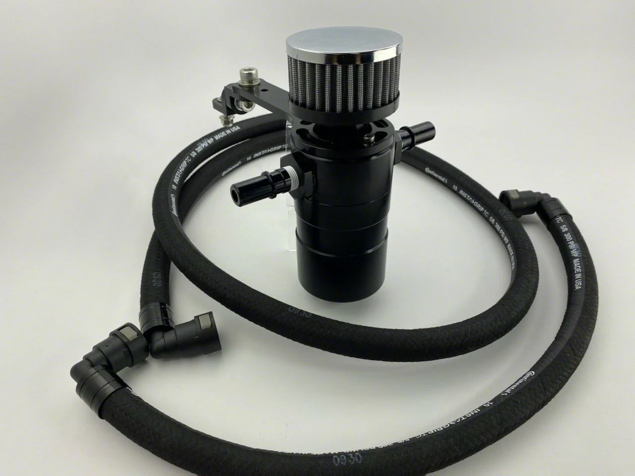 Billet Plug N Play Dual Inlet Breather Tank; Satin (15-23 Mustang GT, V6)