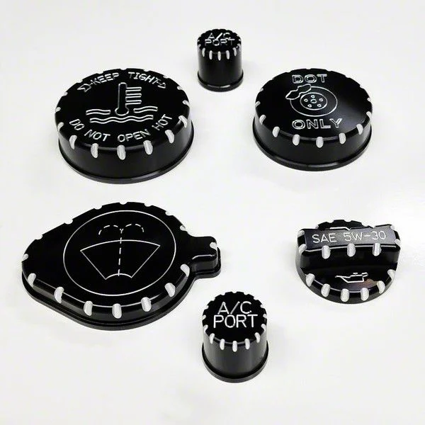 Engine Cap Cover Package; Black/Machined (15-17 Mustang GT, V6)