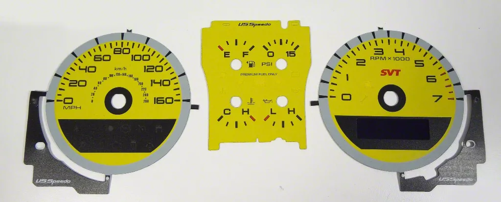 US Speedo Daytona Edition Gauge Face; KMH; Yellow (10-12 Mustang GT500)