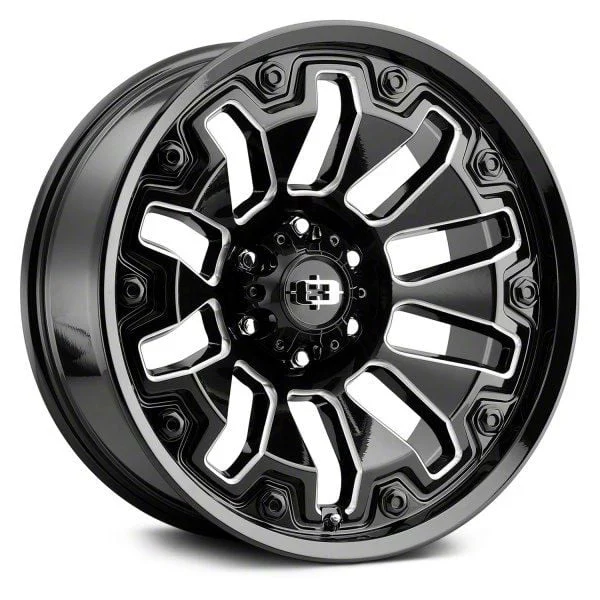 Armor Gloss Black Milled with Black Bolt Inserts 5-Lug Wheel; 18x9; 12mm Offset (05-11 Dakota)