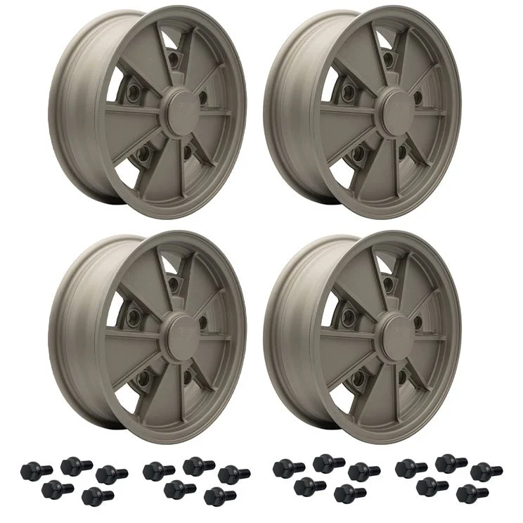 Vw Bug 5 Lug Wheel Package Bronze GTV 2 Empi BRM 15" X 5" Rims, Black Lugs