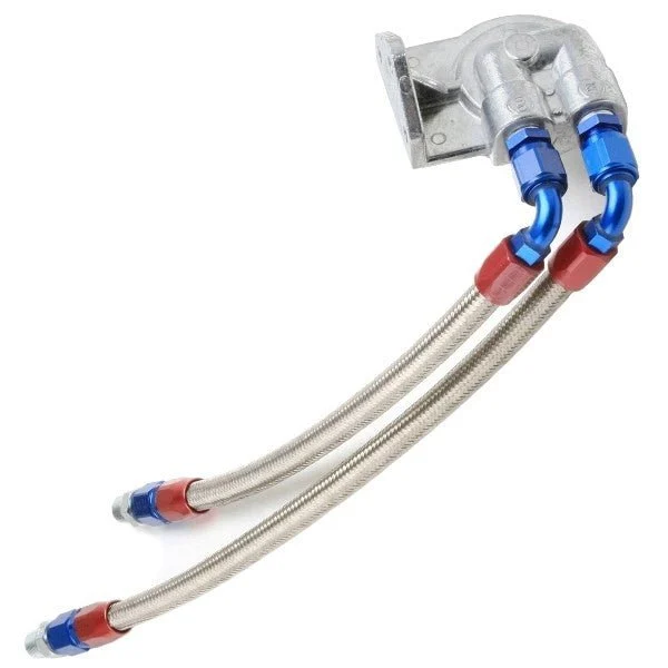 Vw Bug Full Flow Oil Filter Kit Blue & Red AN Fittings/Stainless Steel Hose