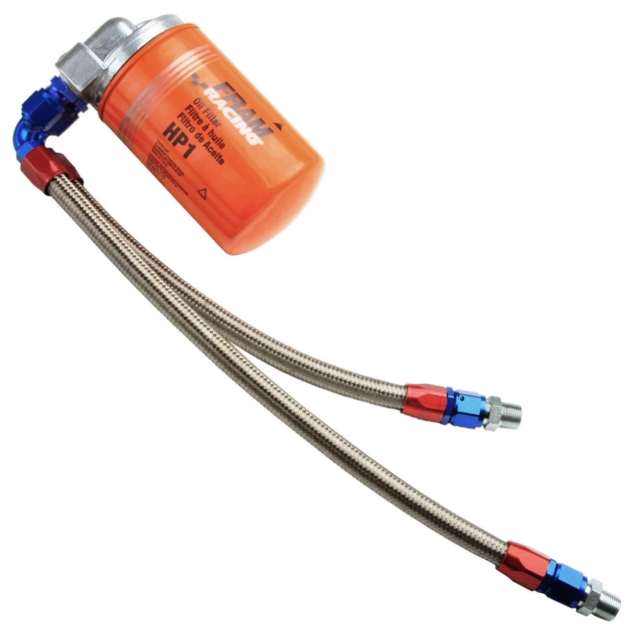 Vw Bug Full Flow Oil Filter Kit Blue/Red AN Fittings-Stainless Hose-Fram HP1