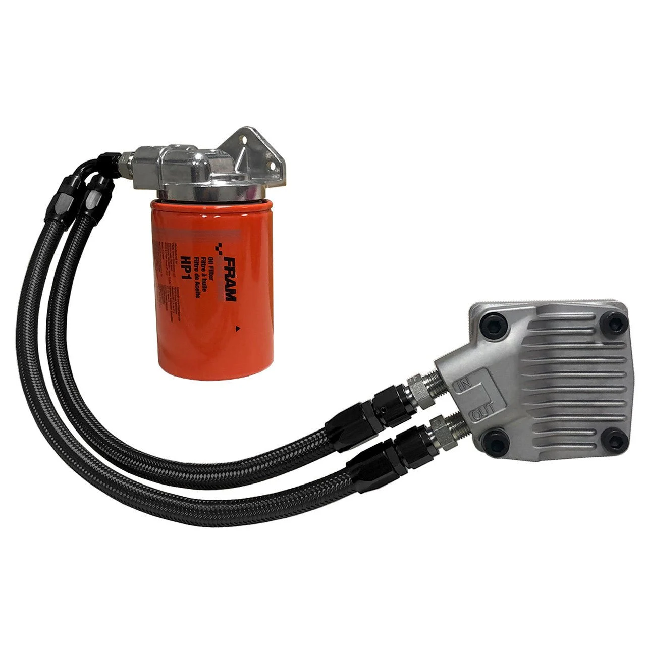 Vw Bug Full Flow Oil Filter System, Black AN Fittings-Black SS Hose-Flat Cam