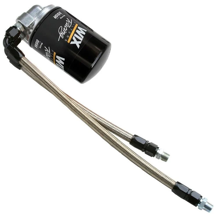 Vw Bug Full Flow Oil Filter Kit All Black AN Fittings-Stainless Hose, WIX Filter