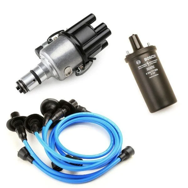 Vw Bug Ignition Kit With 009 Distributor, 12V Bosch Black Coil, Blue Wires