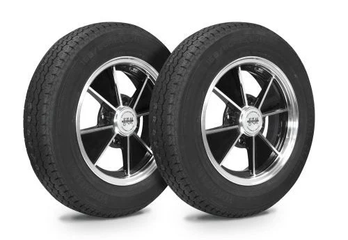 VW Bug Wheel & Tire Package, Yokohama Tires and EMPI 4 Lug , Black/Polished Wheels Set Of 4