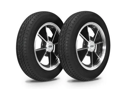 VW Bug Wheel & Tire Package, Yokohama Tires & EMPI 4 lug Black/Polished Wheels Set Of 4