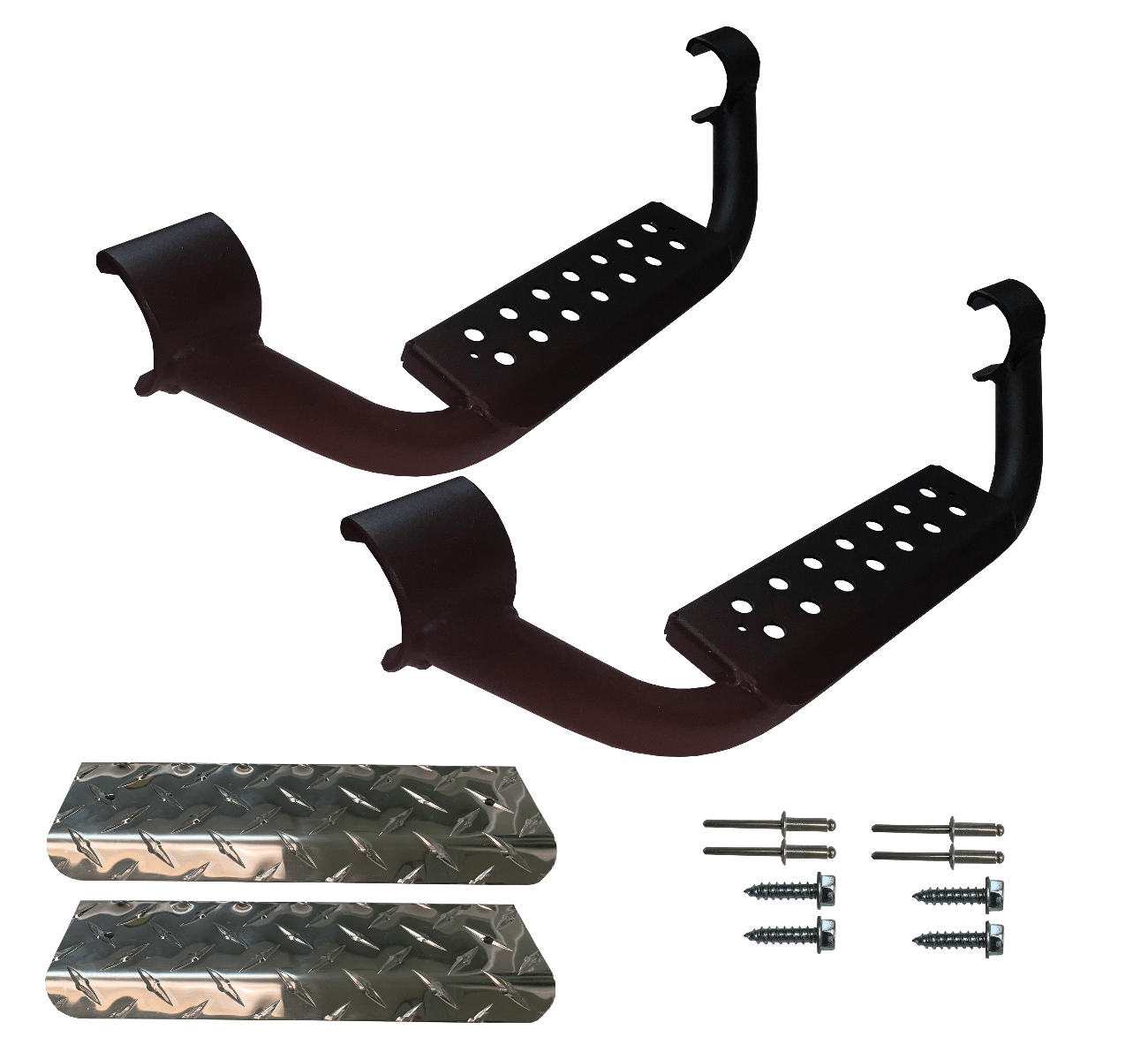 Warrior Products  3" Drop Step with Diamond Plate Step Pad    in Black for 3" Tubular Nerf Bar-Pair