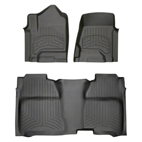 Weathertech Front and Rear Floor Liner HP; Black (15-19 Sierra 3500 HD Crew Cab w/o PTO Kit)
