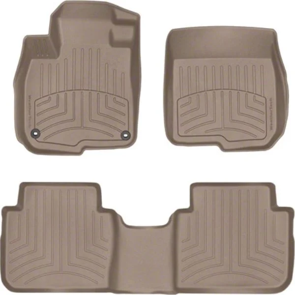 Weathertech Front and Rear Floor Liner HP; Tan (20-26 Sierra 3500 HD Crew Cab w/ Front Bucket Seats & Rear Underseat Storage)