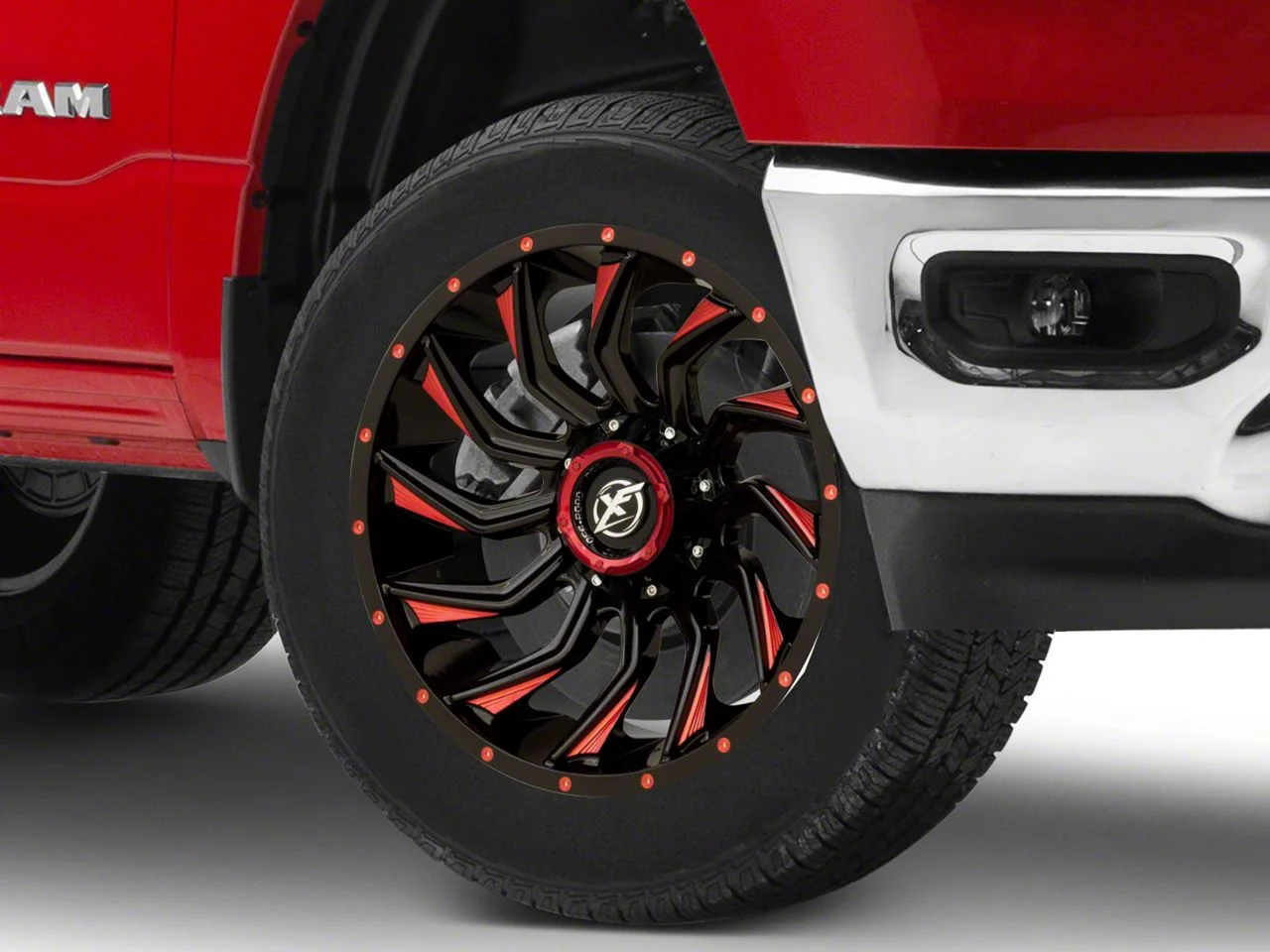 XF Offroad XF-224 Gloss Black Red Milled 6-Lug Wheel; 20x10; -12mm Offset (19-26 RAM 1500)
