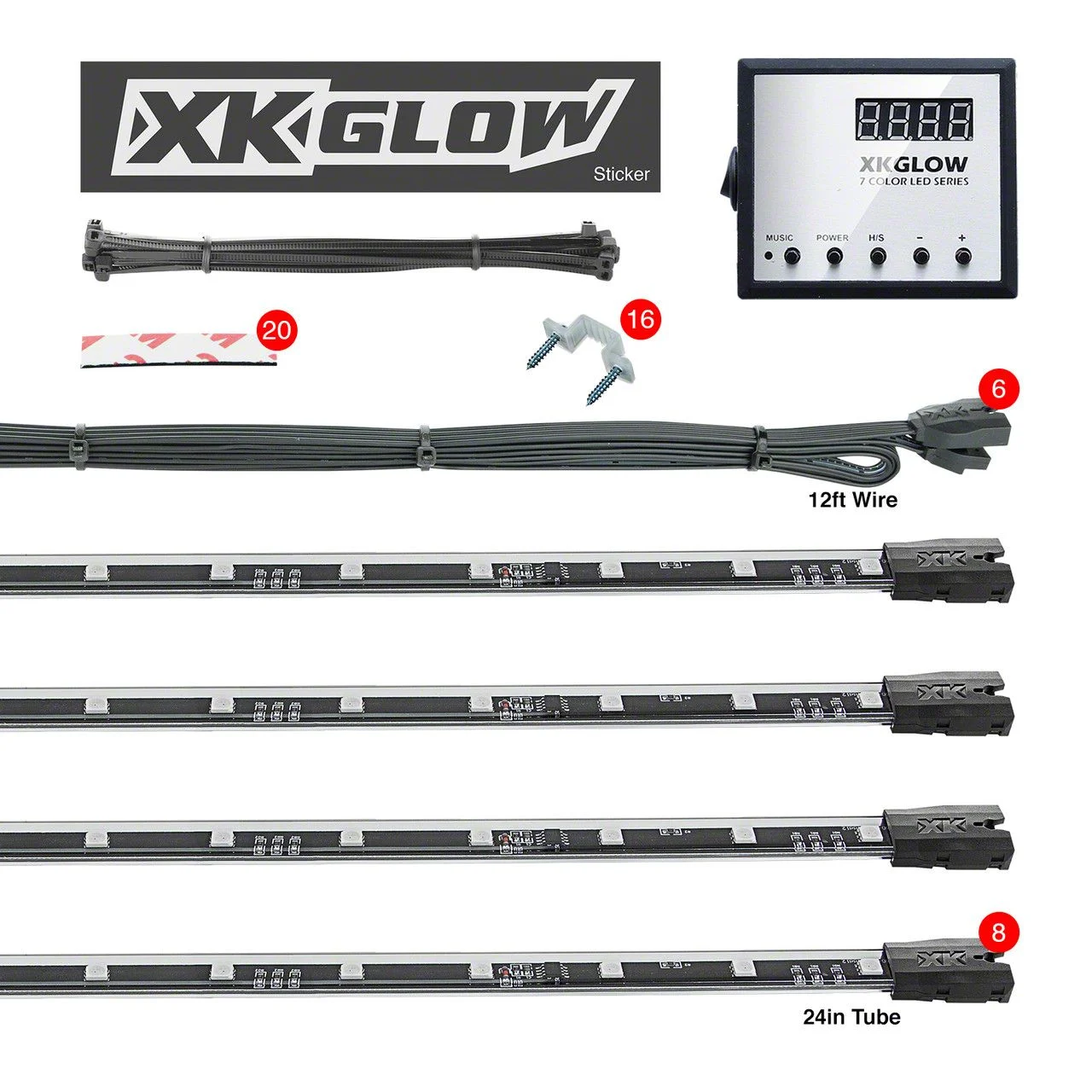 XK Glow 24-Inch Underglow LED Accent Light Kit; 3-Million Color (Universal; Some Adaptation May Be Required)