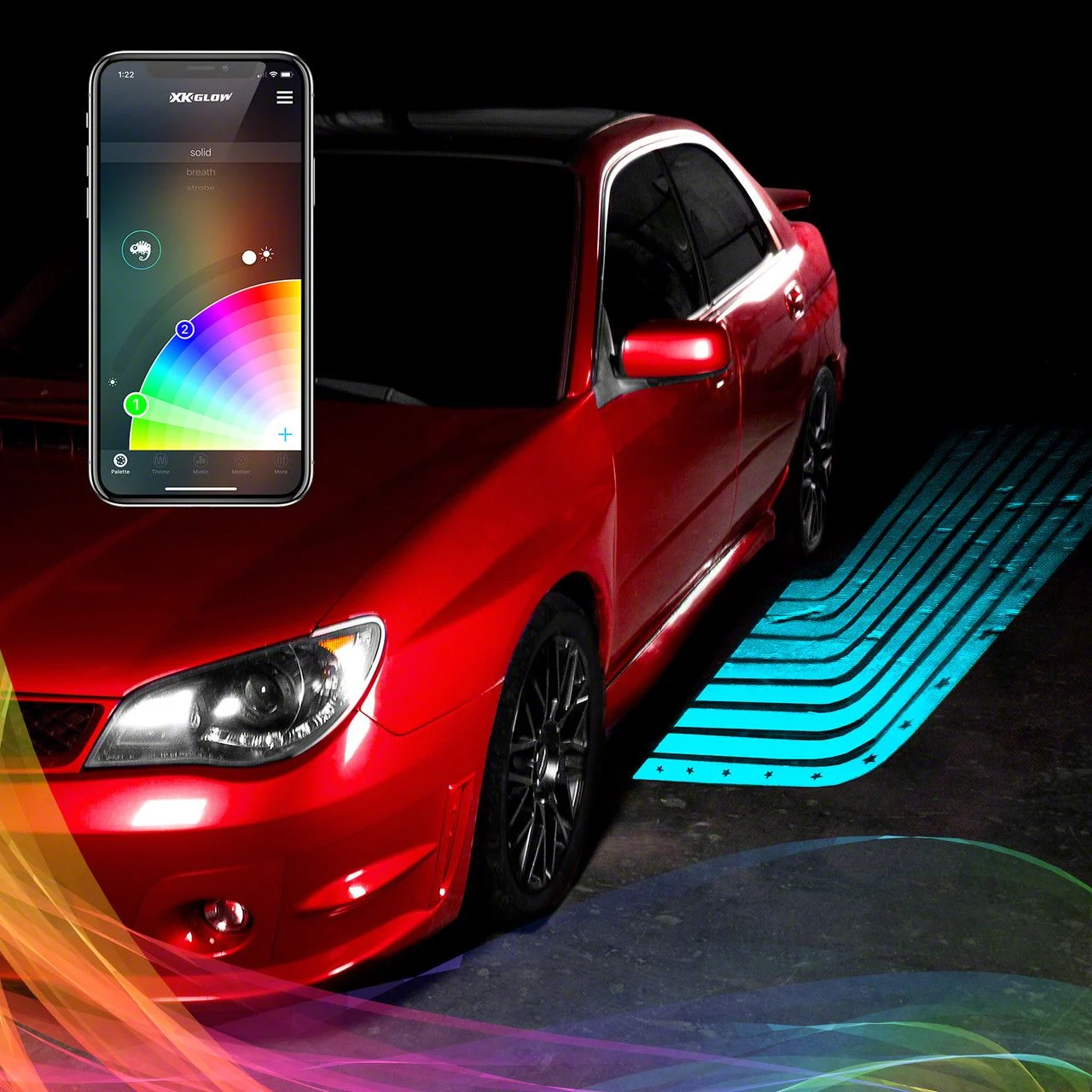 XK Glow CurbFX Bluetooth Waterproof 4-Piece LED Projector Welcome Light; Angel Wing Style (Universal; Some Adaptation May Be Required)