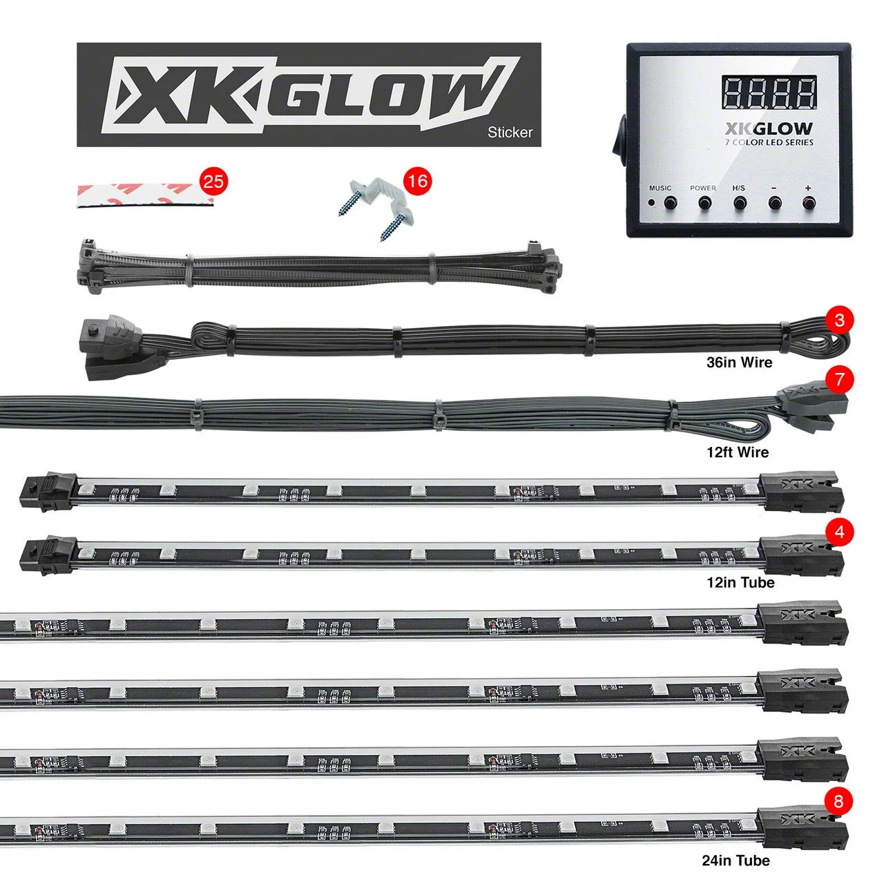 XK Glow Interior and Underglow LED Accent Light Kit; 3-Million Color (Universal; Some Adaptation May Be Required)